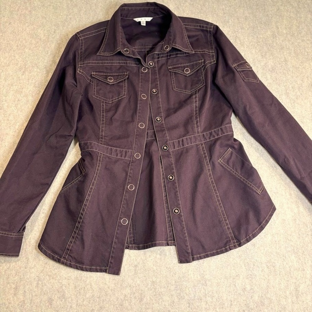 Cabi Utility Jacket Womens Large Brown Cotton Twill Snap Front Military Chic L - Picture 10 of 11